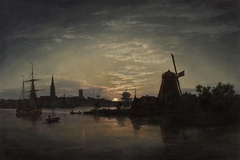 Swinoujscie in the moonlight by Johan Christian Dahl