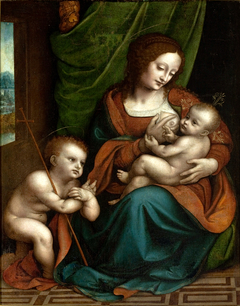 The Virgin Nursing the Child with Saint John the Baptist in Adoration attributed to Giampietrino by Giampietrino