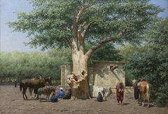 The well and sycamore in Ezbekieh Square, Cairo by Willem de Famars Testas