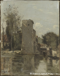 Tower at the water's edge by Jean-Baptiste-Camille Corot