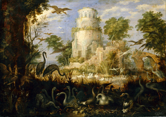 Tower Ruin at a Bird Pond by Roelant Savery