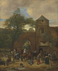 Travellers halting outside an inn by Jan Steen