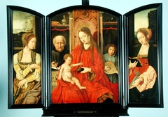 Triptych: Holy Family with Saints Catherine and Barbara by Master of the Holy Blood