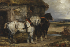 Two Farm Horses by a Barn by Eugène Delacroix