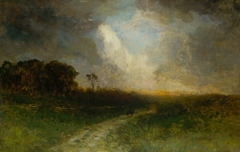 Untitled (landscape, man on horse) by Edward Mitchell Bannister