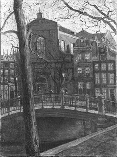 View of the Prinsengracht with the church called 'De Duif' by Joannes Barnardus Antonius Maria Westerwoudt