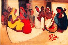 Village scene by Amrita Sher-Gil