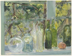 Windowsill with Bottles, a Glass Globe and an Apple by Menso Kamerlingh Onnes