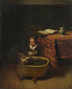 Young Girl at a Cradle by Nicolaes Maes