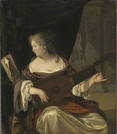 A Lady Tuning a Theorbo by Eglon van der Neer