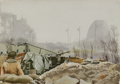 ANTI-AIRCRAFT GUN NEAR NIJMEGEN BRIDGE by Alex Colville