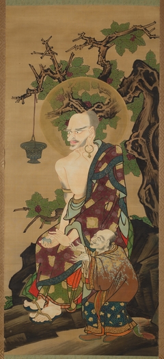 Arhat with wish-granting jewel and attendant, one of a pair by Kanō Kazunobu