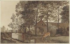 Boerderij met drinkende koe aan de Biltstraat te Utrecht by Hendrik Abraham Klinkhamer