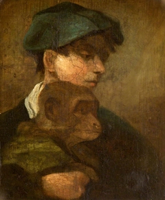 Boy in a Green Cap holding a Monkey by Continental School