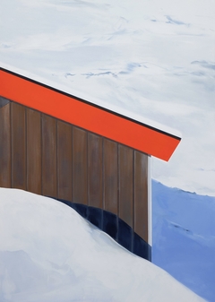 Cabin in Snow with Red Roof by Mathieu van Riel