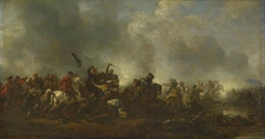 Cavalry attacking Infantry by the studio of Philips Wouwermans