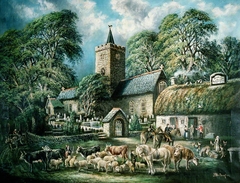 Church and Inn, Llanbadarn Fawr by Alfred Worthington