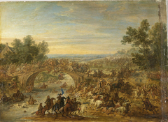 Combat de cavalerie au passage d'un pont by Adam Frans van der Meulen