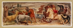 Cowboys Driving Cattle(?) (mural study, Caldwell, Kansas Post Office) by Kenneth Evett