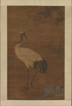 Crane in a bamboo grove by Anonymous