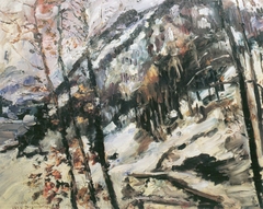 Der Herzogstand am Walchensee im Schnee by Lovis Corinth