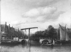 Een ophaalbrug over een stadsgracht by Anthonie Waldorp