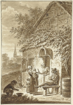 Familie voor het huis by Johannes Petrus van Horstok