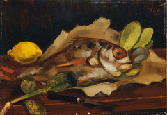 Fischstillleben mit Zitrone by Henri Le Fauconnier