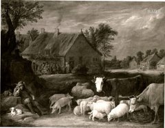 Flock in a village by David Teniers the Younger