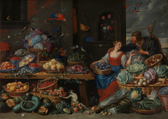 Fruit and Vegetable Market with a Young Fruit Seller by Jan van Kessel the Elder