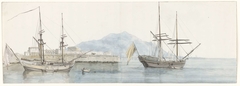 Gezicht op de kleine haven van Palermo by Louis Ducros