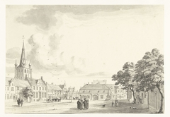 Gezicht op markt van Uerdingen by Jan de Beijer