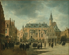 Haarlem City Hall with figures on the Grote Markt by Gerrit Adriaenszoon Berckheyde