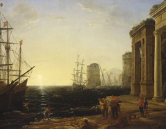 Harbour Scene at Sunset by Claude Lorrain