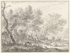 Herders en vee bij een groep bomen by Nicolaes Pietersz. Berchem