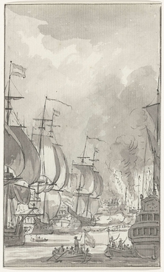 Het overvaren van de ketting in de Medway, 1667 by Jacobus Buys