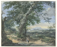 Heuvelachtig landschap met zware bomen en menselijke stoffage by Pieter Pietersz Barbiers