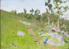 Hilly Landscape with Path and Figure by Denman Ross