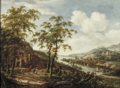 Hilly River Landscape by Dionys Verburg