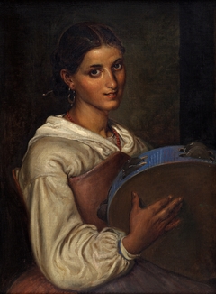 Italian girl with a blue tambourine by Wilhelm Marstrand