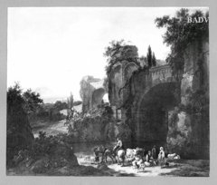 landscape with ruins + cattle by Nicolaes Pieterszoon Berchem