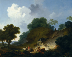 Landscape with Shepherds and Flock of Sheep by Jean-Honoré Fragonard