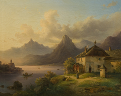 Landschaft mit Bergsee by Edmund Mahlknecht