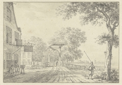 Landschap met ophaalbrug en personen voor een herberg by Jacob Cats 1741-1799