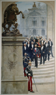 Le Président Sadi Carnot entouré de personnalités de la IIIème République, devant l'Opéra by Alfred Stevens