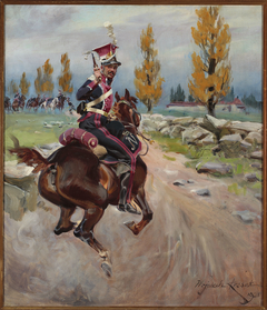 Light cavalryman on reconnaissance by Wojciech Kossak