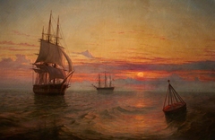 Man-of-War and Buoy at Sunset by James Richard Marquis