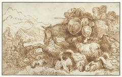 Noach met de dieren op weg naar de ark by Giovanni Benedetto Castiglione