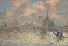 Notre-Dame de Paris et la Seine pendant l'inondation de 1910 by Albert Lebourg