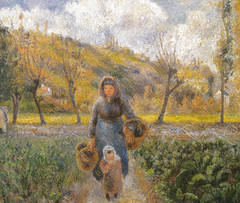 Peasant Woman and Child Returning from the Fields, Auvers-sur-Oise by Camille Pissarro